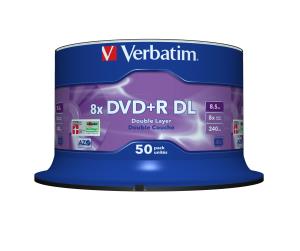 DVD+r Media 8.5GB 8x Double Layer Matt Silver Spindle 50-pk